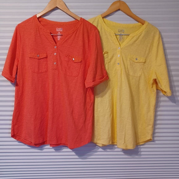 Set of Two Women's Croft & Barrow Roll-Tab Utility Henley Top - Picture 2 of 2
